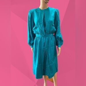 Vintage 80s pure silk secretary, career style disco dress-10